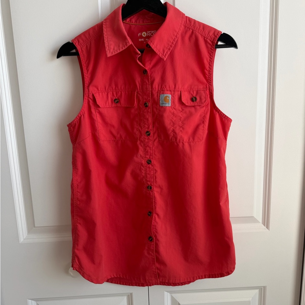 Carhartt Force Sleeveless Work Shirt S Red Button Front Women’s